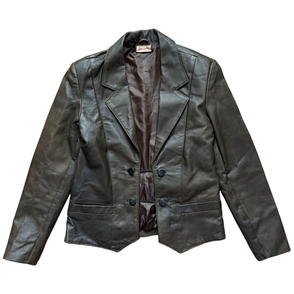 Rare Vintage Wrangler Womans Size M Leather Jacket Chained Button Coat Enclosure
